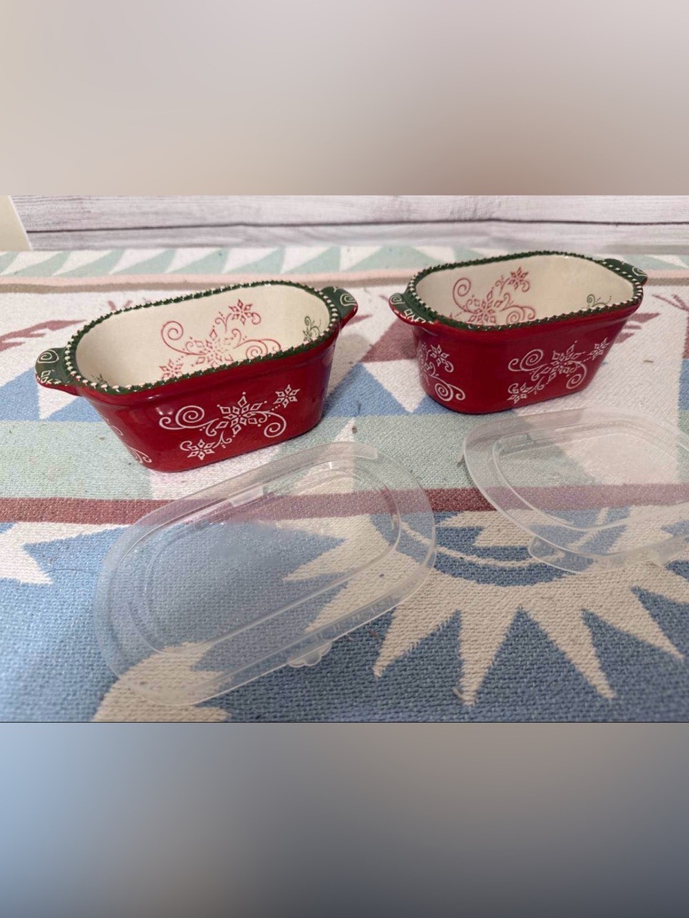 (2) Temptations by Tara Floral Lace 12 oz. Casserole Storage Dishes - Snowflakes